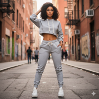 2 Piece Set Women Tracksuit Set Crop Top Hoodie & Jogger Pants Gray