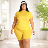 Plus Size 2 Piece Set Matching Top with Shorts set - Yellow