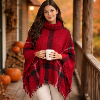 Women's Turtleneck Poncho Sweater Comfort and Style Knit Sweater Wrap with tassels
