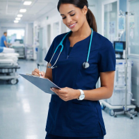 Premium Medical Scrubs Set For Women & Men with extra pockets Shirt & Pants Set Scrubs Comfort Fit  - Navy Blue