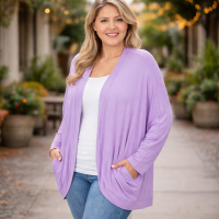Plus Size Cocoon Wrap Cardigan / Duster Rayon Span Crepe Fabric - Lavender Topper