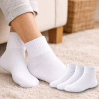 Women's White Diabetic Quarter Socks Ankle Socks - Set of 3 Pairs - Foot Comfort Size 9-11