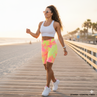 Zenana Outfitters Athletic Tie-Die High Waisted Biker Shorts Neon