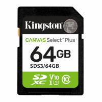 Kingston SDS3/64GB 64GB SDXC CANVAS SELECT PLUS GEN3 100MB/S C10 UHS-I U1 V10
