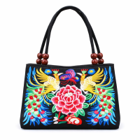 Embroidered Handbag Bright Multi Color Floral bag zippered compartments
