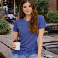 Womens Basics Crew Neck Cotton T-shirt Short Sleeves Heather Blue Basic Plain Top