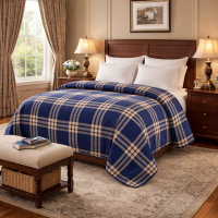 Serafina Blue Plaid Blanket Blue & Soft Yellow - King Size - Perfect for Winter