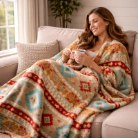 Aztec Blanket MultiColor King Size 2-Ply Thick & Heavy Flannel Blanket