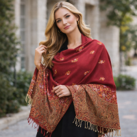 Pakistani Pashmina Shawl Oversized Scarf Wrap Paisley Multicolor Floral Woolen