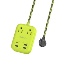 OMNIBARPLUS 6 Ft Power Strip Surge Protector - 2 Outlets 4 USB Ports (3 USB A), Maxpw Ultra Thin Flat Extension Cord & Flat Plug, 1700 Joules, Desk Charging Station for Home Office Dorm (yellow-green)