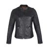 High Mileage Ladies Lightweight Black Goatskin Jacket w/ Grommeted Twill and Lace Highlights