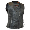 Ladies Distressed Gray Premium Leather Concealed Carry Motorcycle Vest