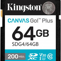 Kingston SDG4/64GB 64GB SDXC CANVAS GO PLUS GEN4 200MB/S C10 UHS-I U3 V30