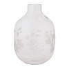 White Frosted Glass Vase with Floral Etching