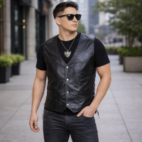 Diamond Plate Rock Design Genuine Buffalo Leather Vest American Eagle on the back