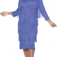 Divine Casual Fringe Knee-Length Lavender Layered Dress with Beaded Detail with 3/4 Sleeves with Pearl Accents