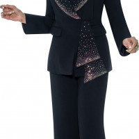 Divine Dorinda Clark Cole DCC Rose Collect Size 10 Black Color Rhinestone Embellished Two-Piece Women's Pant Suit