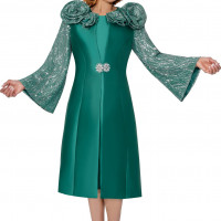DCC Formal Green Midi Dress with Dramatic Embellished Shoulders​ and Statement Rose Accents​