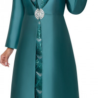 DCC Two-Piece Green Church Dress and Matching Long Jacket Set Perfect for Formal Events