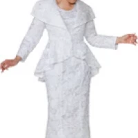DCC White Embroidered Church Suit with a Peplum Jacket - Perfect for Church and Weddings
