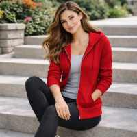 Women’s Red Zip Up Hoodie Jacket  Casual Lightweight Sweatshirt w/ Pockets – Trendy Streetwear