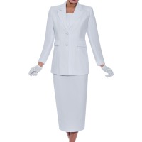 Ben Marc White Church Dress Classic Two-Piece Women's Skirt Suit with Blazer and Midi Skirt Set.
